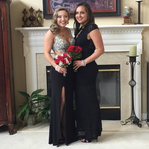 Stunning LaFemme Black & Silver Prom Dress - Picture 3 of 17